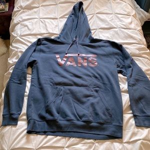 Vans Women’s Navy Hooded Sweatshirt with Maroon Logo + Front Pocket - Like New